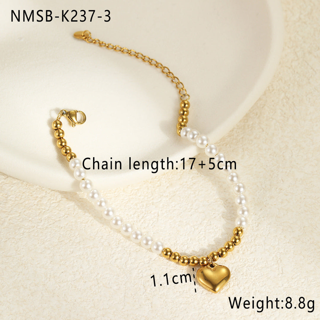 Elegant Baroque Shaped Imitation Pearl Stainless Steel Bracelet Earrings Twin Exquisite Jewelry