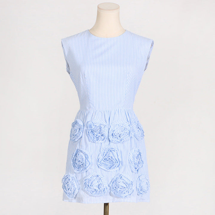 French Elegant Summer High Sense Stitching Floral Backless Design Short Dress Women Summer