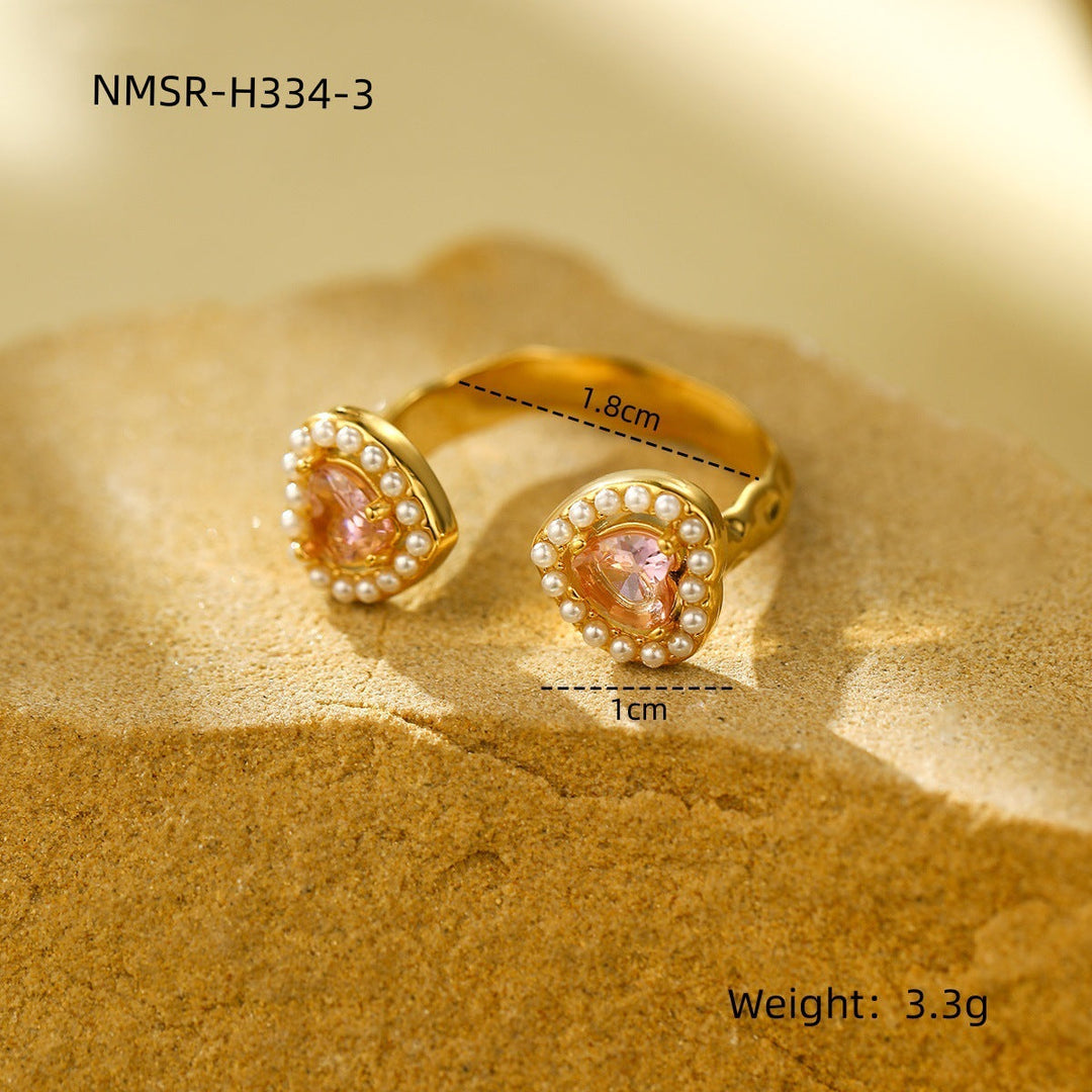 French Entry Lux Open Adjustable High Sense Titanium Steel Ring Double Layer Rhinestone Zircon Stainless Steel Ring for Women