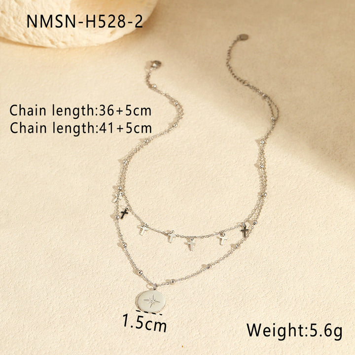Retro Double Layer Twin Titanium Steel Necklace Cross Awn Star Round Brand Stainless Steel Necklace