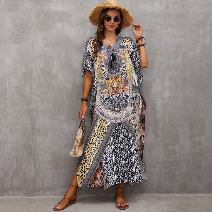 Rope Positioning Maxi Dress Loose Robe Seaside Vacation Beach Dress Bikini Swimsuit Blouse Women