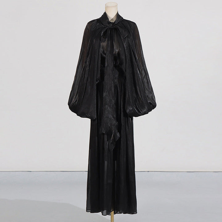 Niche High Grade Maxi Dress Autumn Winter Design Batwing Sleeve Lace up Dress Women