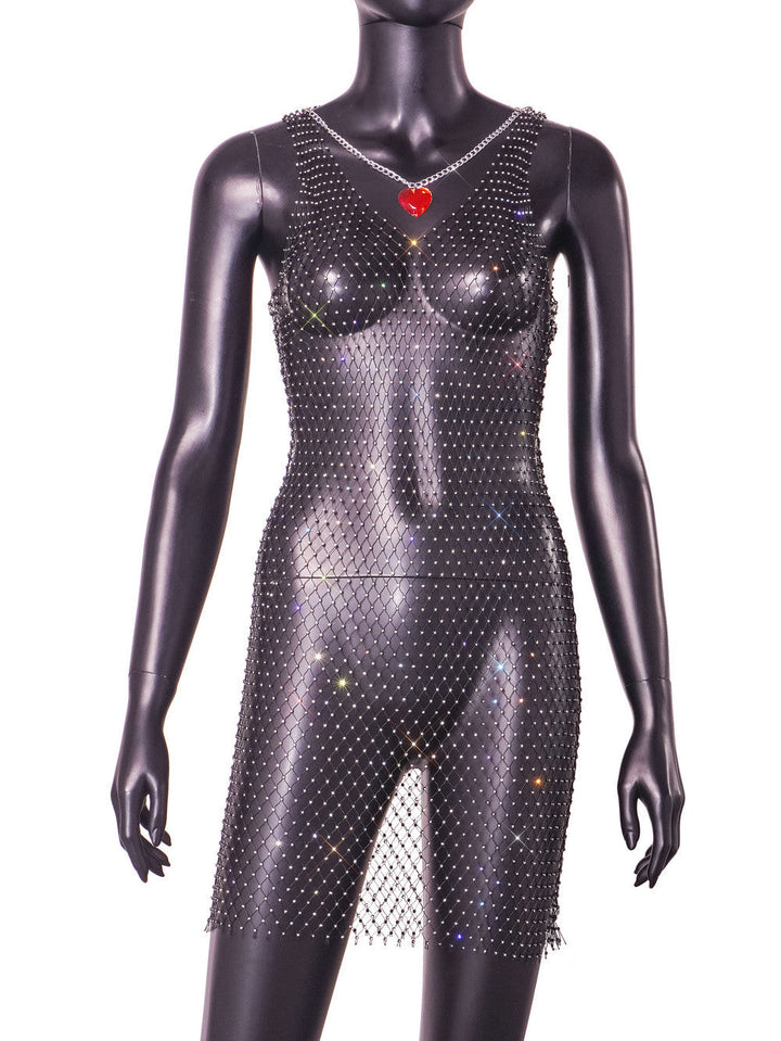Fishnet Diamond Sexy Cutout Handmade Sewing Women Dress