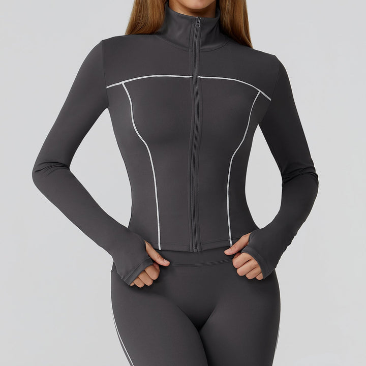 Contrast Color Brushed Yoga Coat Zipper Windproof Slim Jacket Outdoor Sports Running Fitness Clothes Women