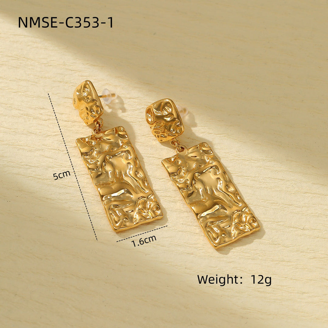Niche Design Frosted Karst Pleated Irregular Asymmetric Titanium Steel Earrings Women Light Luxury Cold Geometric Abstract Shape Earrings