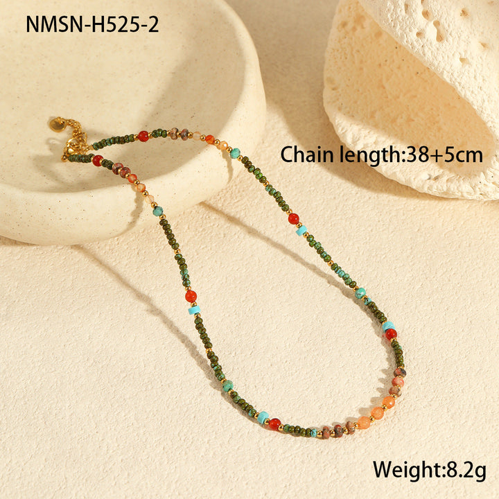 Affordable Luxury Natural Stone Necklace Stainless Steel Clavicle Chain Fresh Niche Multi Treasure Retro Necklace