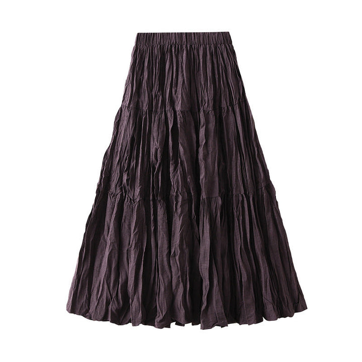 Retro Draped Dress Big Swing Mid Length Skirt Autumn Patchwork Tiered