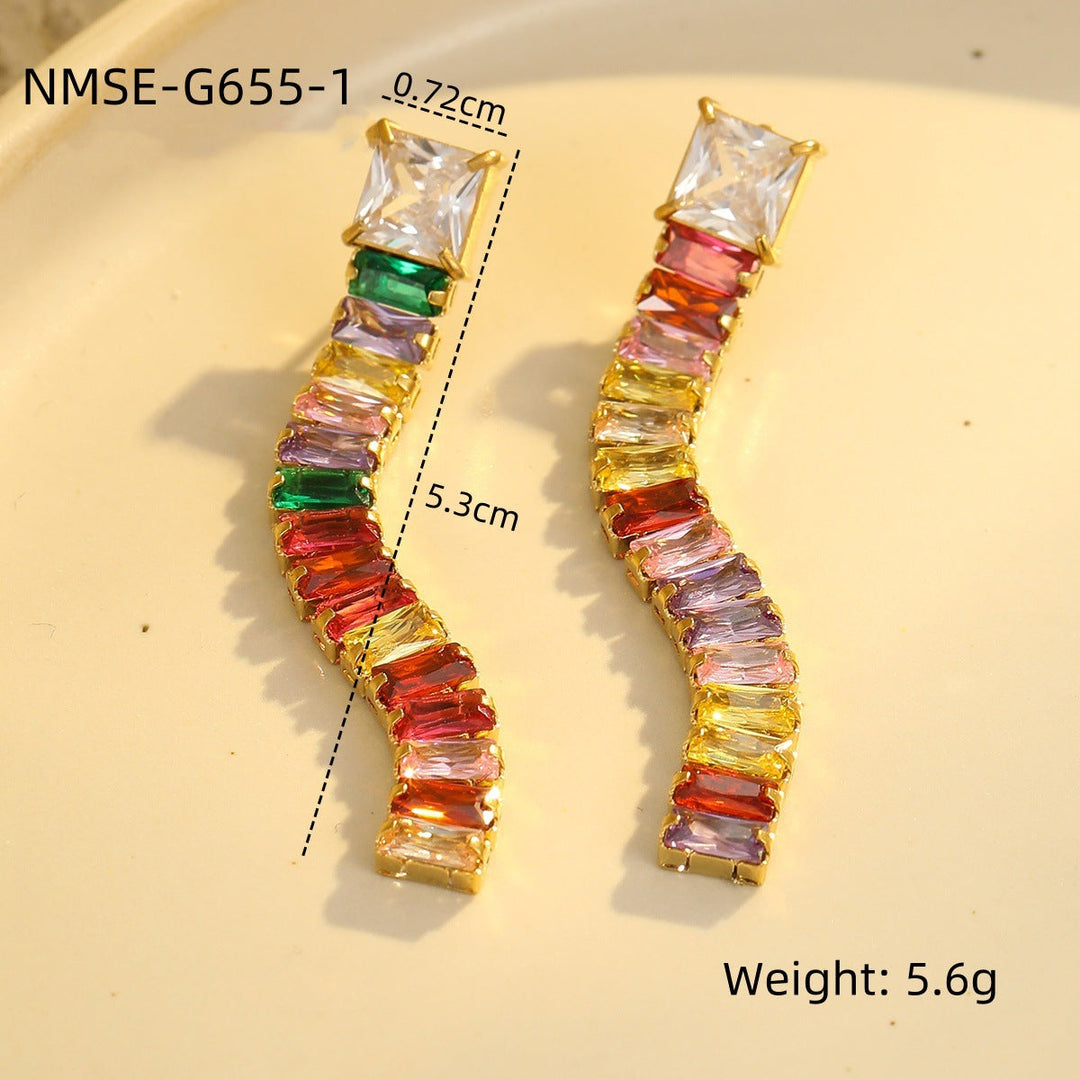 Niche High Grade Stainless Steel Earrings Zircon Tassel Temperamental Personality 18K Gold Titanium Steel Earrings
