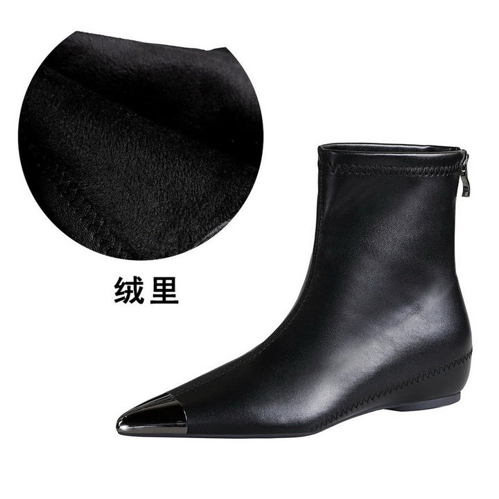 Retro All Matching Low Heel Wedge Hidden Heel Metal Pointed Toe Tilta Women Short Boots Ankle Boots