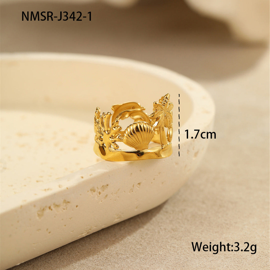 Arrival Ocean Mermaid Pearl Ring Stainless Steel Gold Plated Open Ring Niche Design Bracelet