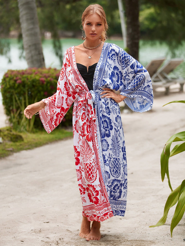 Printed Beach Jacket Sexy Sun Protection Cardigan Holiday Bikini Cover up Blouse Women