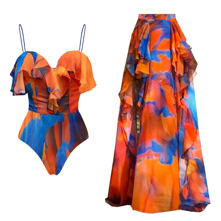 Swimsuit Ruffled One Piece Swimsuit Beach Vacation Women Average Size Order