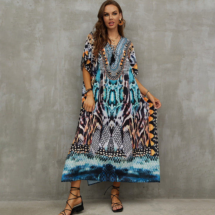 Rope Positioning Maxi Dress Loose Robe Seaside Vacation Beach Dress Bikini Swimsuit Blouse Women