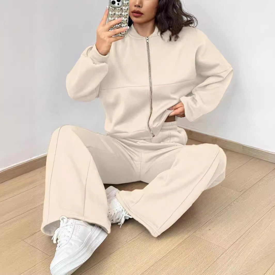 Spring Autumn Two Piece Set Trendy Cardigan Zipper Slim Fit Elastic for Women