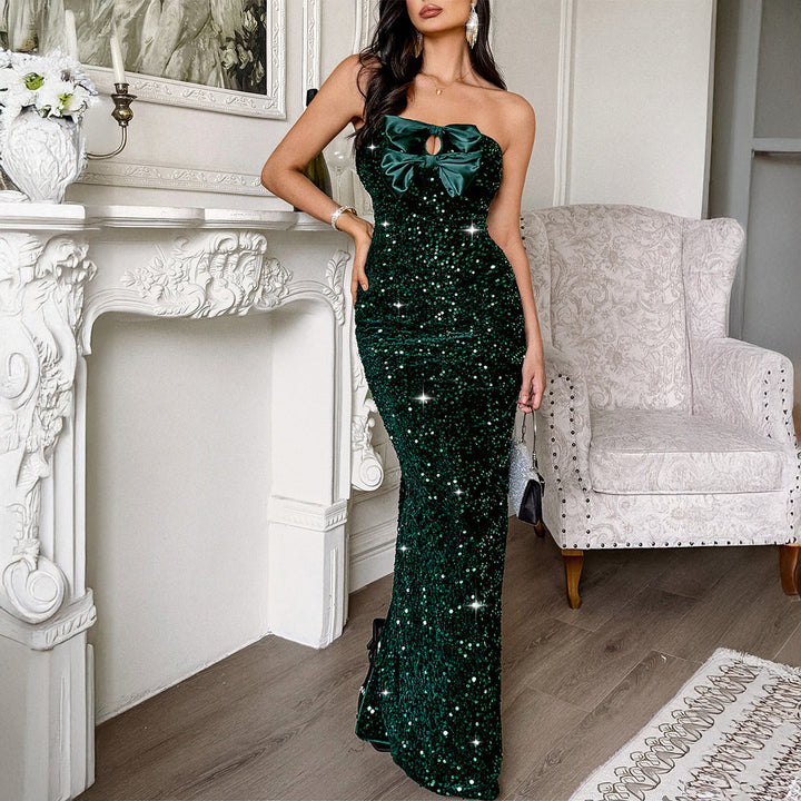 Women Elegant Evening Dress Tube Top Sexy Maxi Dress