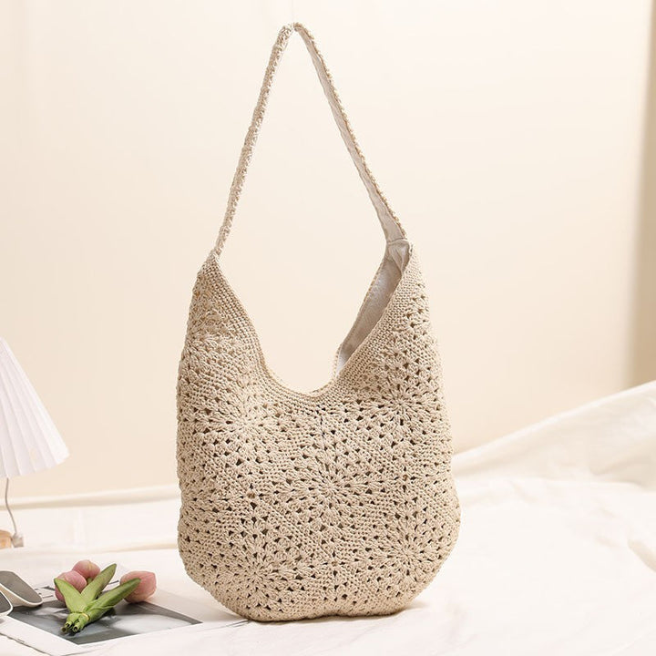 Casual Large Capacity Cotton Thread Woven Bag Hand Crocheted Floral Shoulder Bag Vacation Beach Bag Women Bag