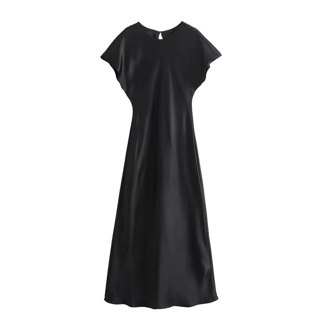 Satin Dress Satin Sleeveless Dress Casual Solid Color V neck Silk Satin Midi Dress