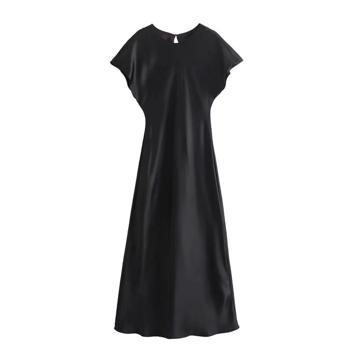 Satin Dress Satin Sleeveless Dress Casual Solid Color V neck Silk Satin Midi Dress