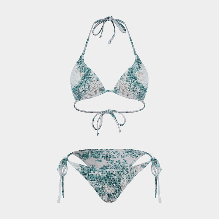 Printed Bikini Three Piece Gauze Skirt Split Sexy Vacation Bikini Swimsuit
