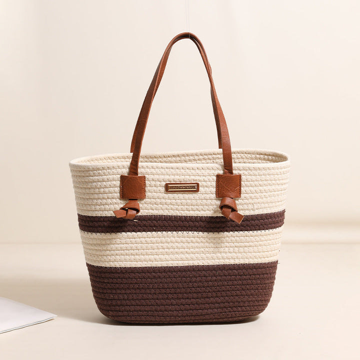 One Shoulder Cotton Thread Woven Bag Large Capacity Tote Straw Bag Vacation Beach Women Bag