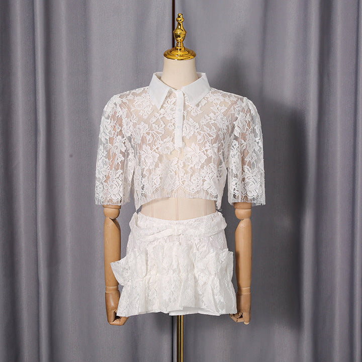 Women Autumn High Grade Waist Slimming Collared Elegant Two Piece Set
