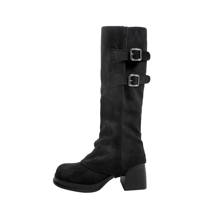 Two Way Wear Long Boots Autumn Winter Detachable Pile Boots Thick High Heel Platform High Leg Boot Retro Pantyhose Boots