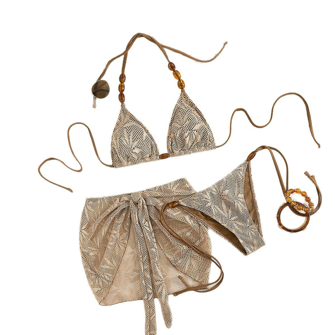 Swimsuit Sexy Three Piece Suit Solid Color Bikini Mesh Bikini Swimsuit