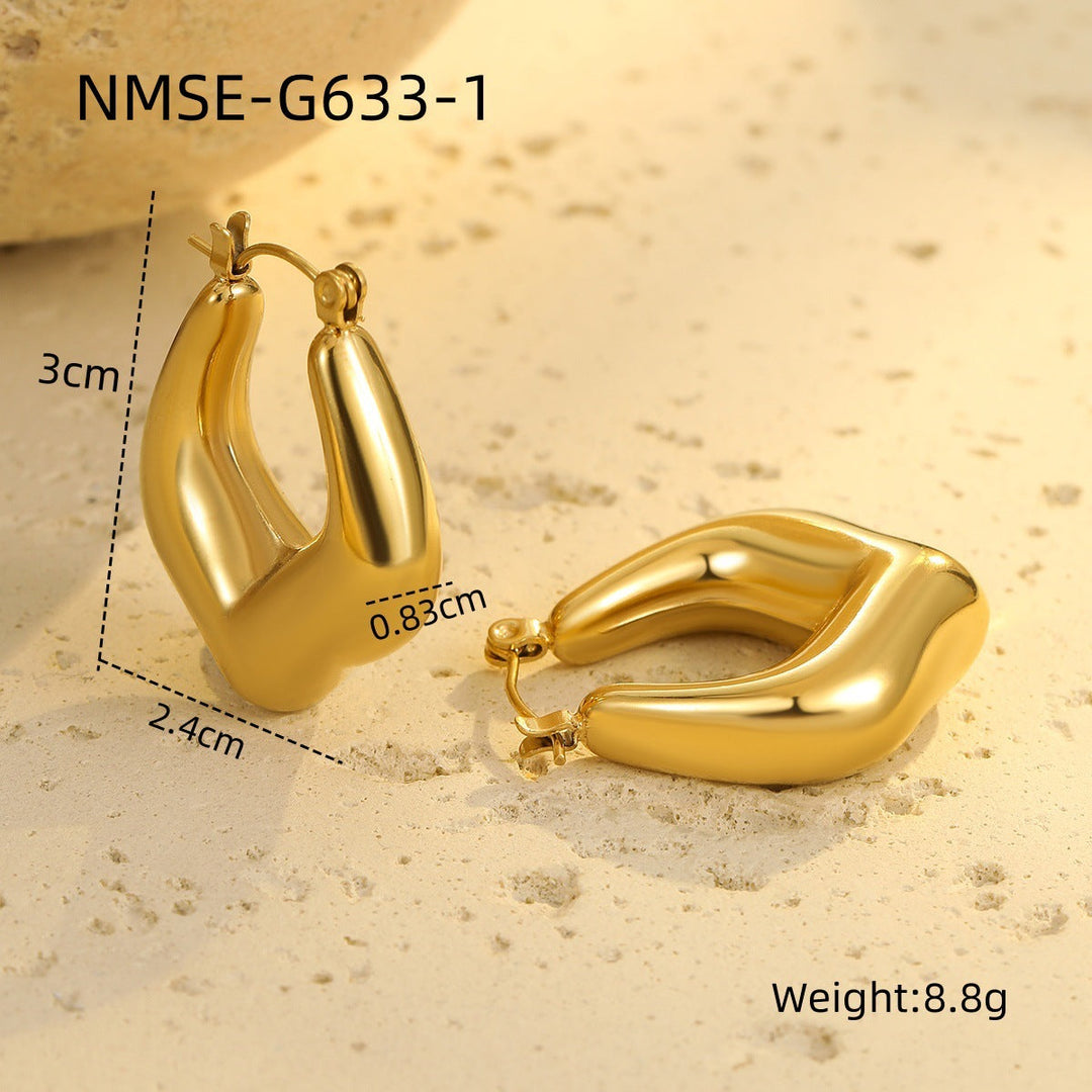 Texture Stainless Steel Earrings Retro High-Grade Hollow Out Cutout 18K Gold Titanium Steel Earrings Ornament