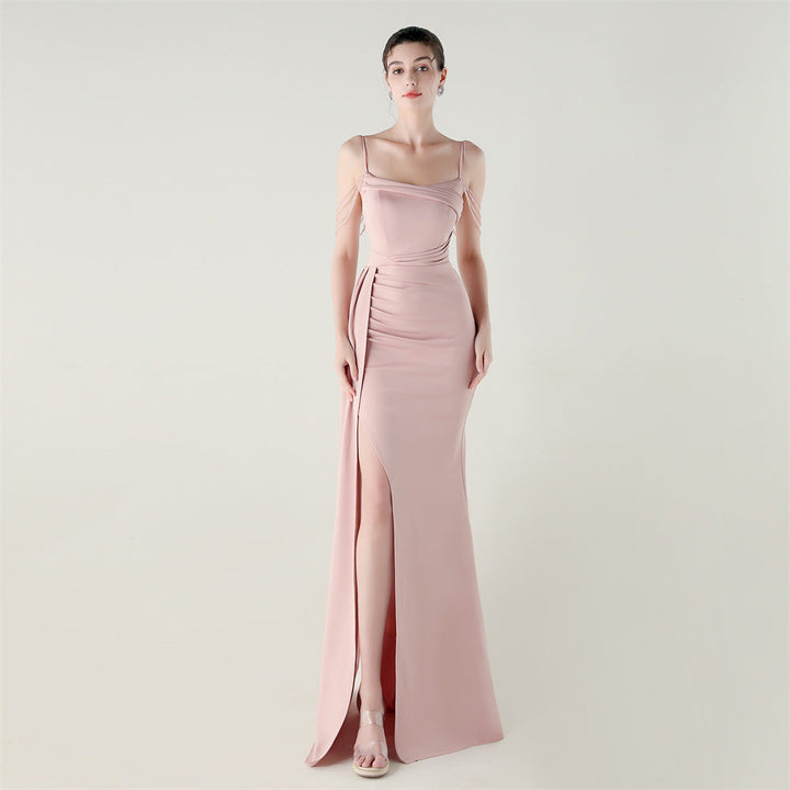 Bandeau Sling Satin Craft Beaded Chain Fishtail Evening Dress Dinner Wedding Ball