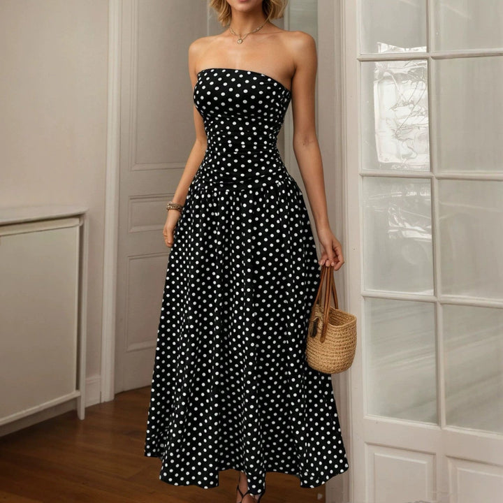 Summer Polka Dot Tube Top Dress Women Slim Fit A line Dress