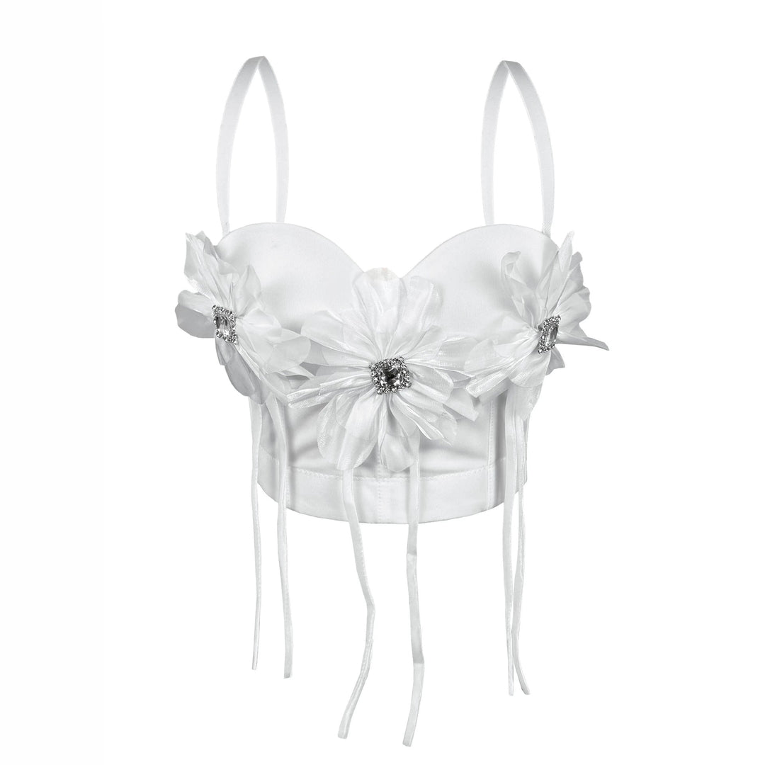 Handmade Floral Rhinestone Boning Corset Bra Slimming Slim Fit with Brassiere Pad Camisole Pure Want to Wear Boning Corset Top for Women