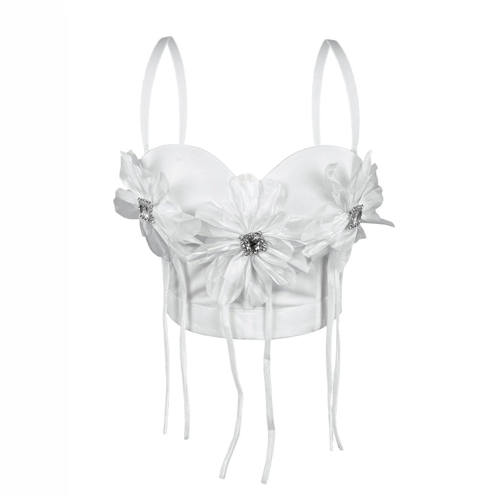 Handmade Floral Rhinestone Boning Corset Bra Slimming Slim Fit with Brassiere Pad Camisole Pure Want to Wear Boning Corset Top for Women