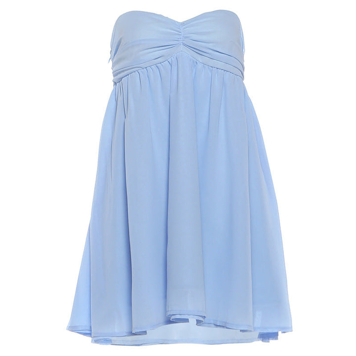 Women Clothing Spring Summer Graceful Fashionable Off Shoulder Pure Desire Tube Top Backless Short Loose Dress