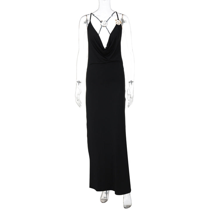Summer Sexy Deep V Plunge neck Strap Backless Maxi Dress Solid Color Slim Fit Dress