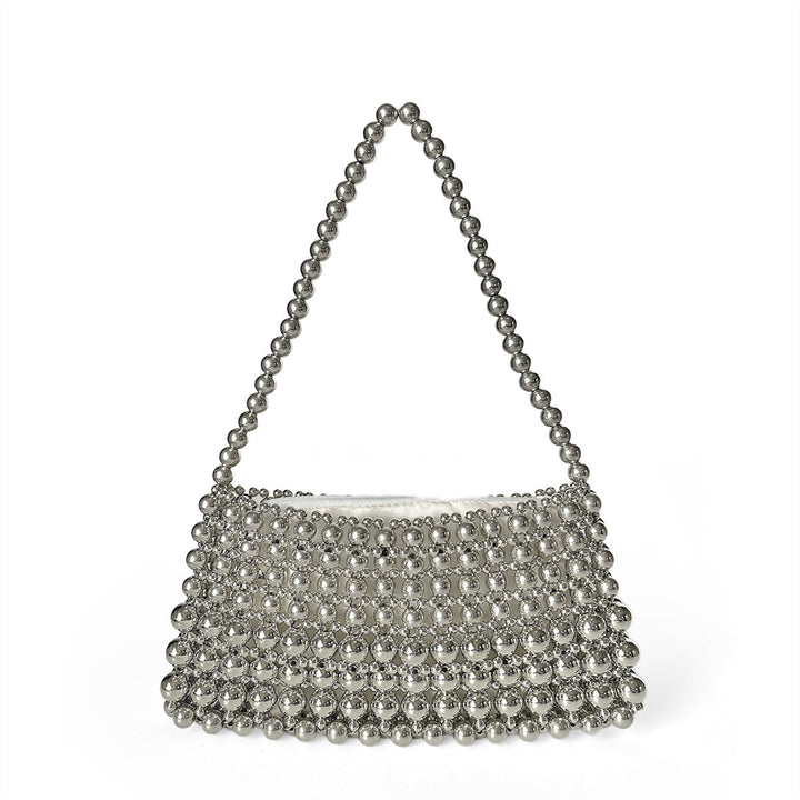 Handmade Beaded Weave Shoulder Bag Simple Handbag Silver Beaded Boat Bag