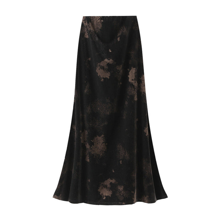 Autumn Winter Retro Polka Dot Printed Fishtail Skirt Women Autumn High Waist Slimming Velvet