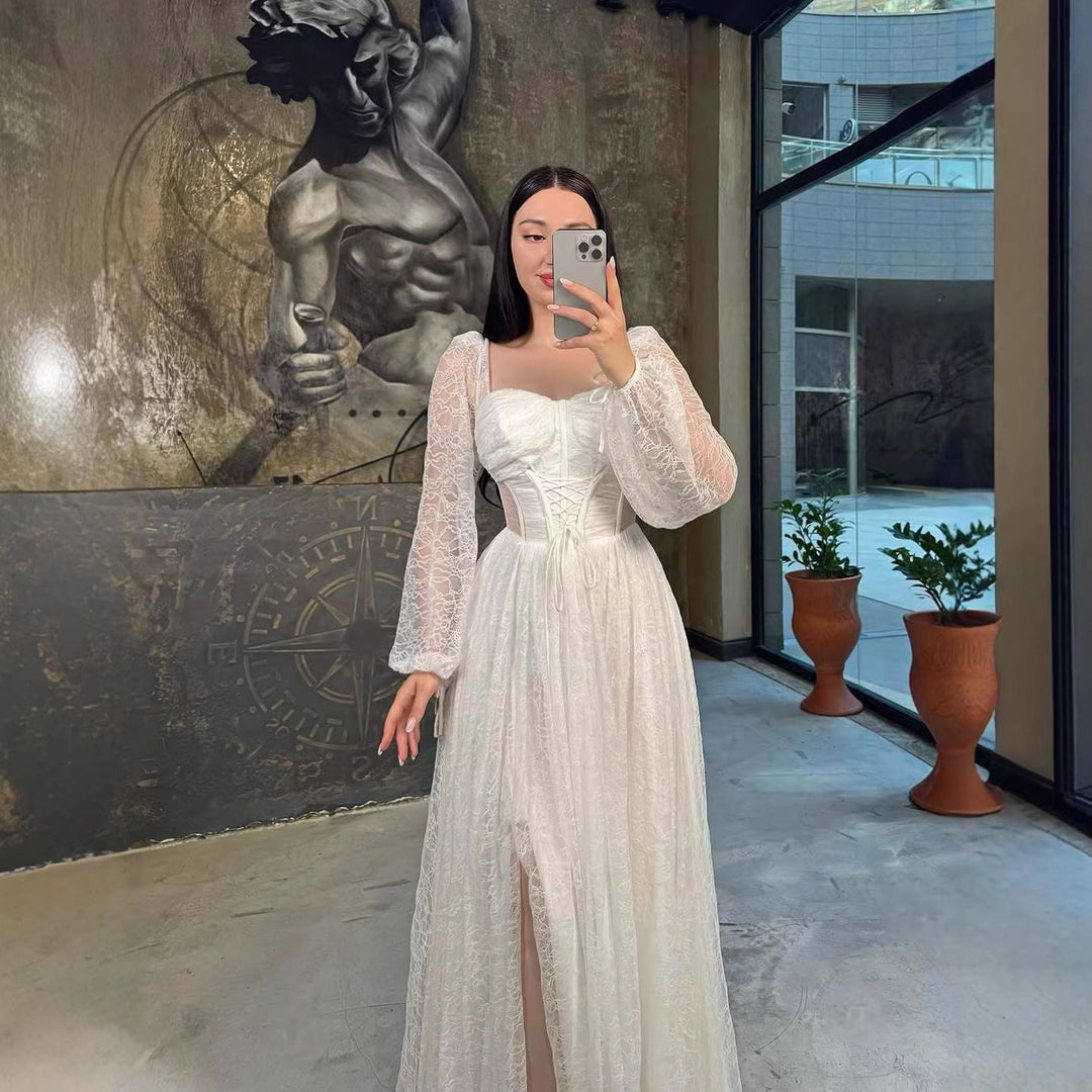 Lace Waist Controlled Long Sleeves Dress Elegant Dress