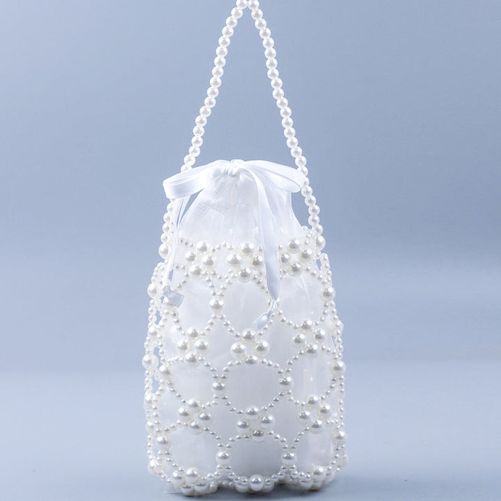 Fashionable Western Small Carrying Bag Beads Bag Silver Beads Bag Solid Color Hollow Out Cutout Bag Handbags