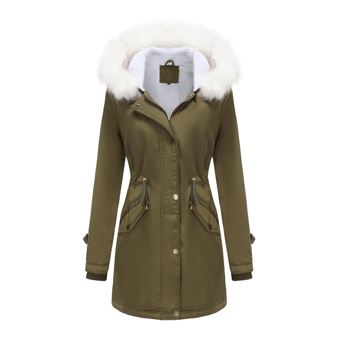 Autumn Winter Detachable Fur Collar Women Overcome Long Sleeve Hooded Cotton Padded Coat Fleece Coat Cotton Padded Coat Women