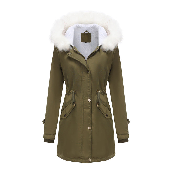 Autumn Winter Detachable Fur Collar Women Overcome Long Sleeve Hooded Cotton Padded Coat Fleece Coat Cotton Padded Coat Women