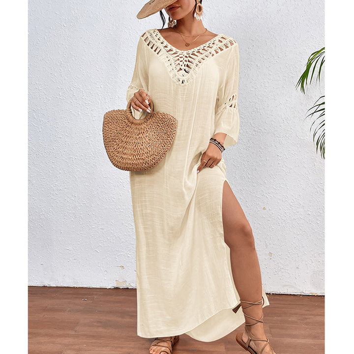 Women Clothing Hand Crocheting Stitching Colorful Ball Sexy Hollow Out Cutout out Backless Loose Beach Long Overskirt