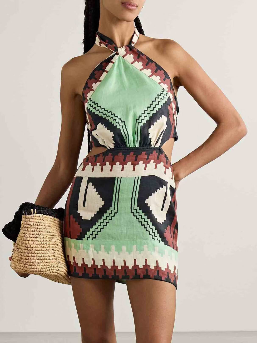 Summer Sexy Halter Positioning Print Holiday Beach Dress