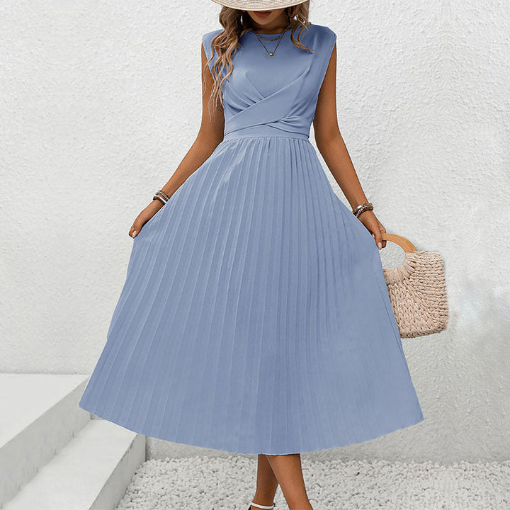 Summer Women Lace up Design Solid Color Dress