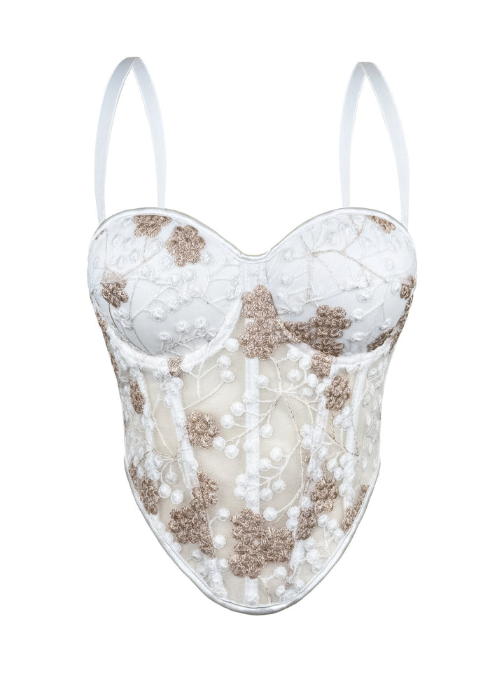 Floral Embroidery Boning Corset Bra Sexy Sling Vest Summer Outer Wear Slim Shaping Tube Top