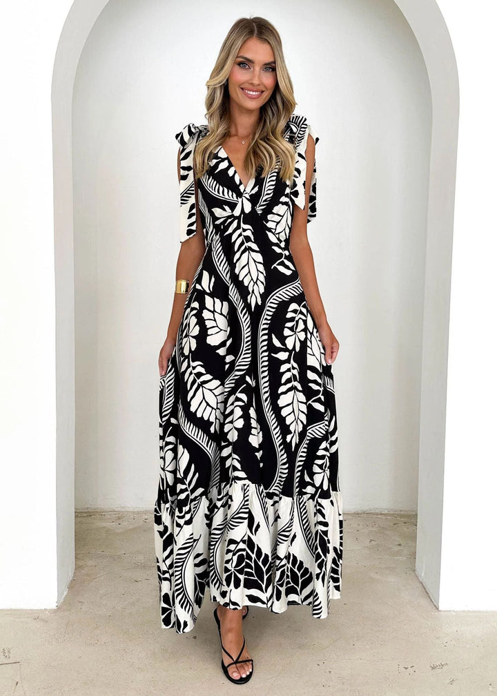 Summer Women Maxi Dress V neck Sleeveless Printed Dress