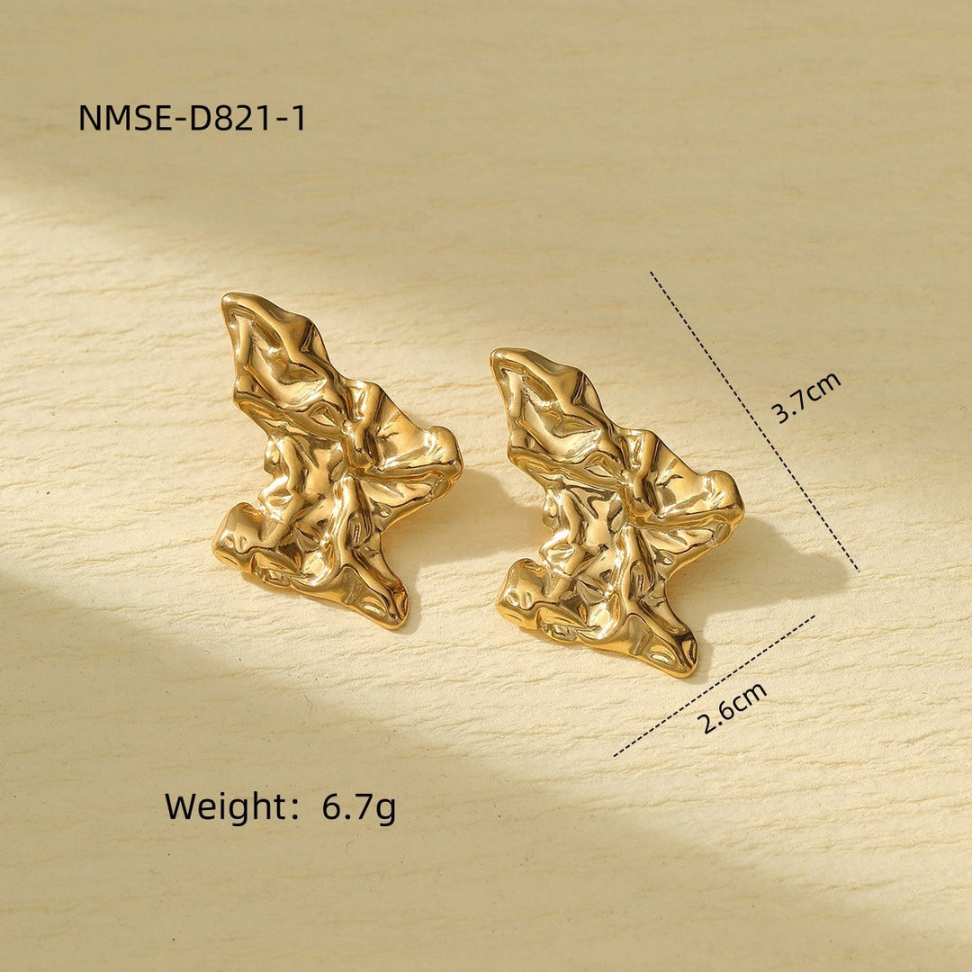 Niche Design Frosted Karst Pleated Irregular Asymmetric Titanium Steel Earrings Women Light Luxury Cold Geometric Abstract Shape Earrings