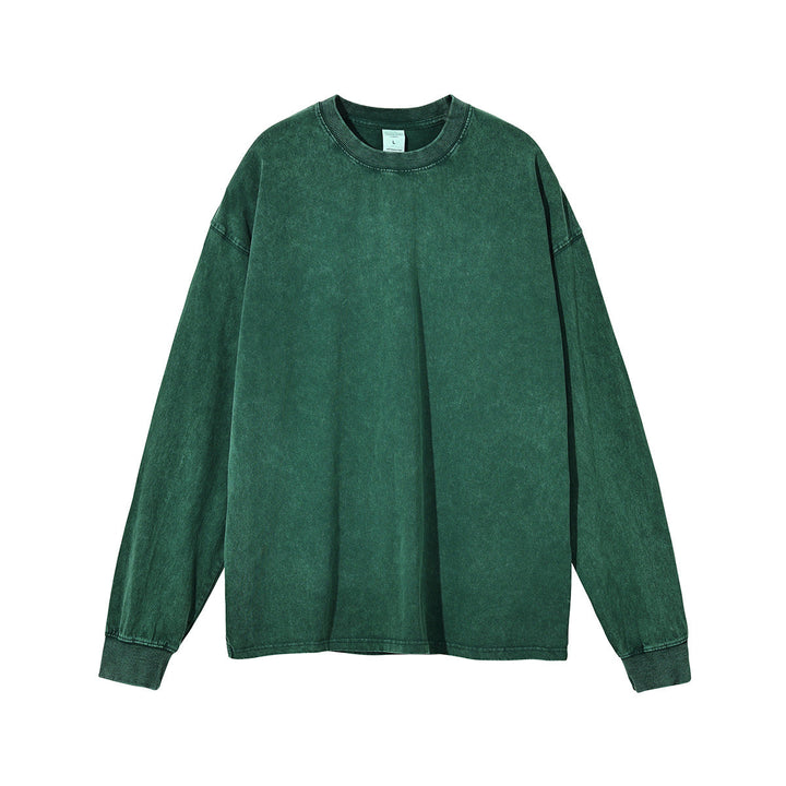 Wax Dye Long Sleeved T Autumn Winter Solid Color Washed Sweatshirt