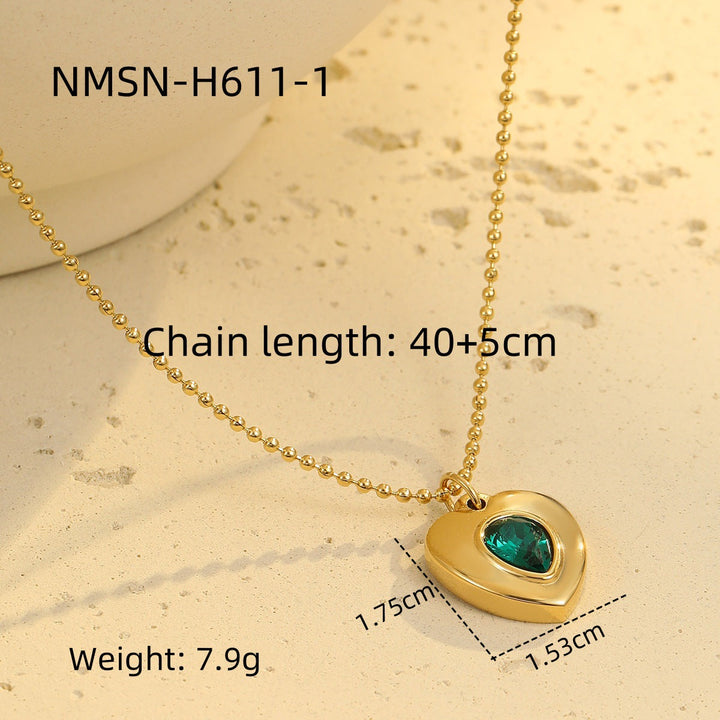 Retro Easy Matching Geometric Abstract Green Zircon Series 18K Gold Stainless Steel Necklace Women High Grade Clavicle Chain