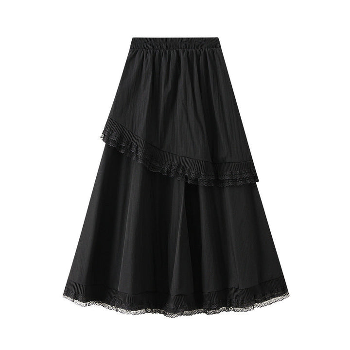 Lace Stitching Tiered Skirt Women Spring Elastic High Waist Slimming Draping Ruffled Large Swing Dress