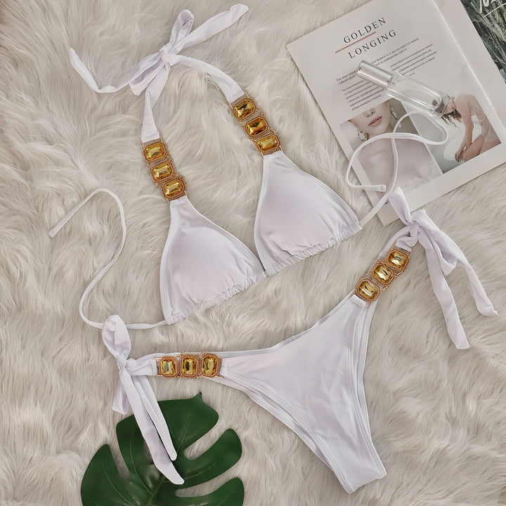 Crystal Diamond Bikini Sexy Women Split Bandage Swimsuit Beach Vacation Swimsuit